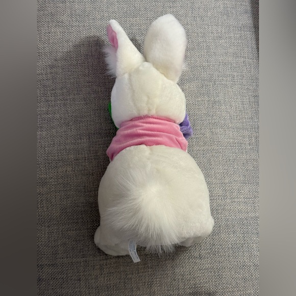 White Plush 16 Inch Bunny with Purple Flower - Picture 12 of 14